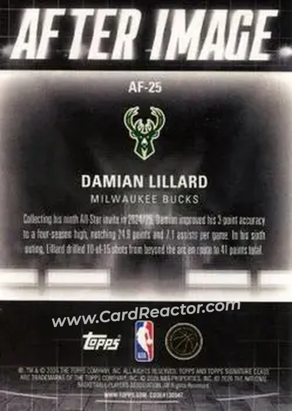 2025-26 Topps Signature Class - After Image #AF-25 - Damian Lillard - Milwaukee Bucks - Back 2025-26 Topps Signature Class - After Image #AF-25 - Damian Lillard - Milwaukee Bucks - Back