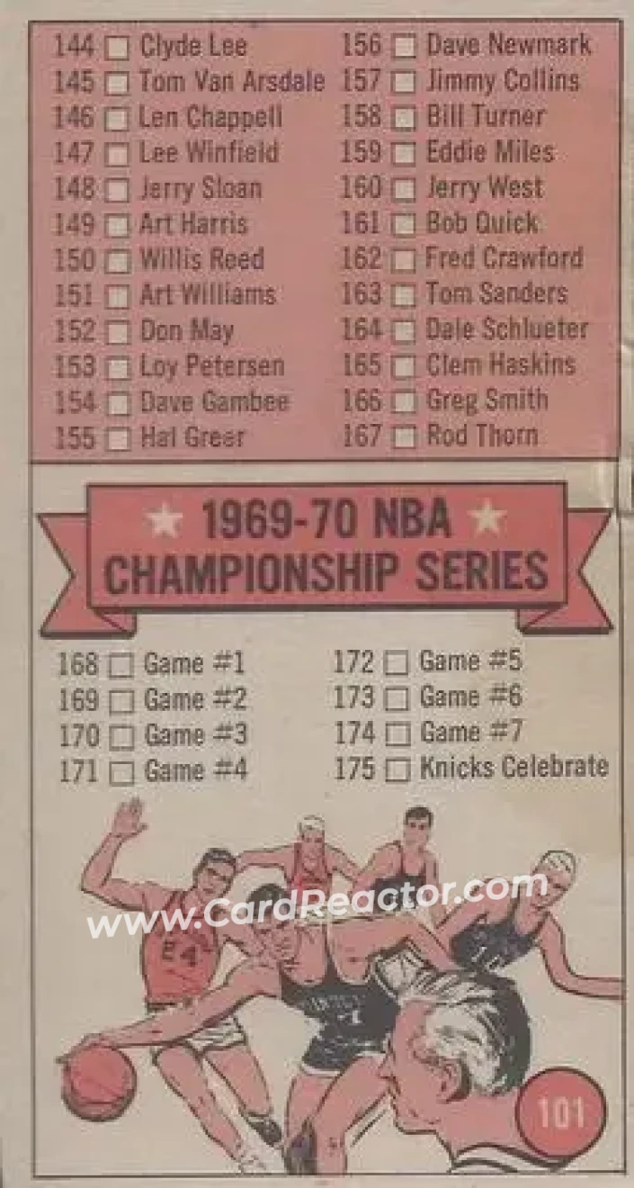1970-71 Topps #101 - Card #101 - Back