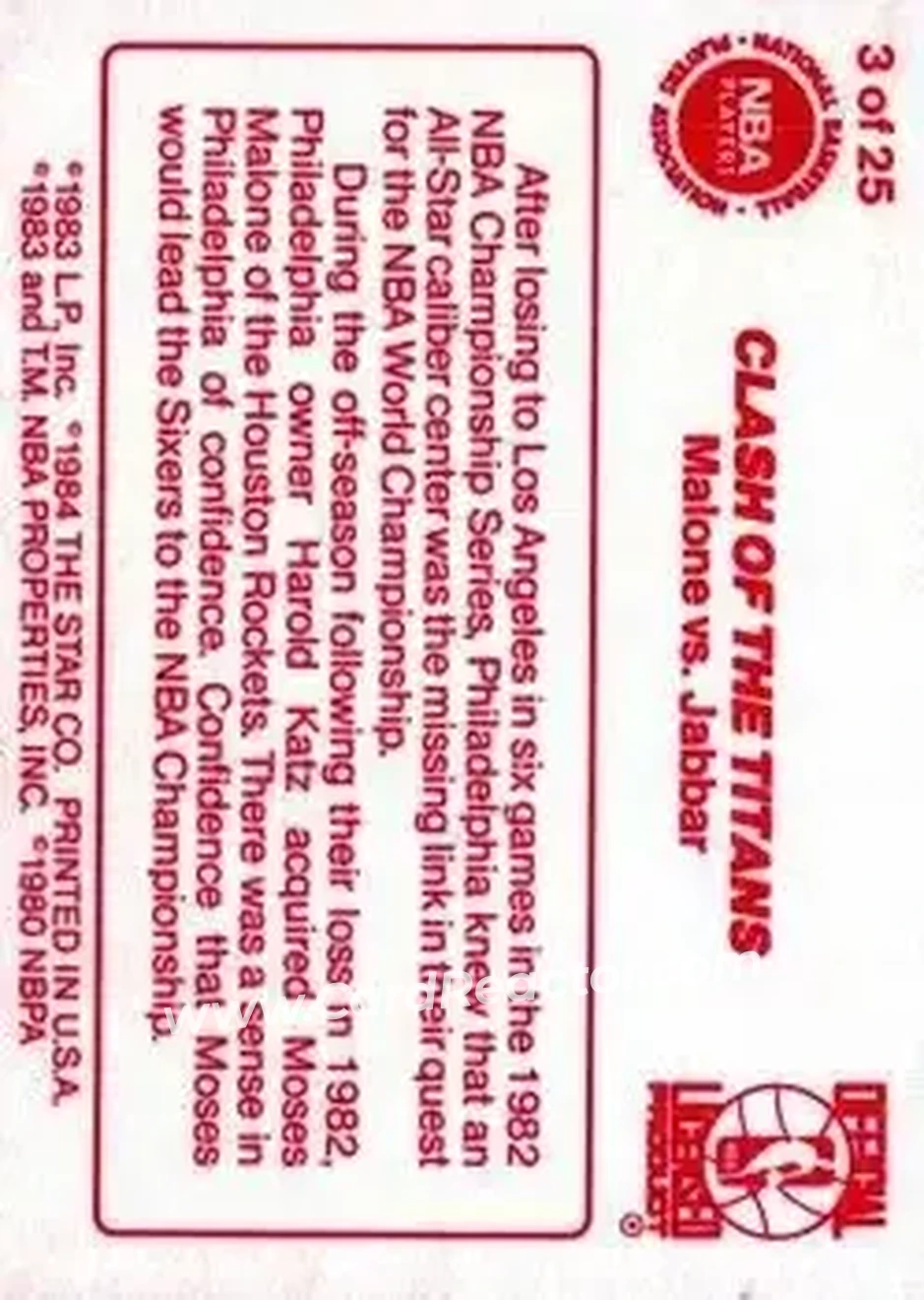 1983-84 Star Sixers Champs #3 - Card #3 - Philadelphia 76ers - Back