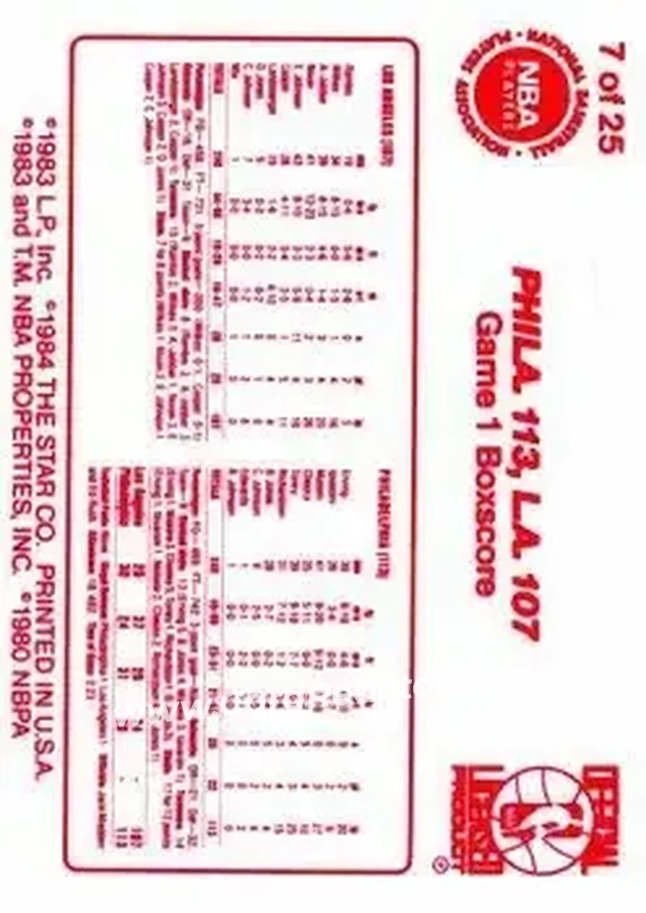 1983-84 Star Sixers Champs #7 - Card #7 - Philadelphia 76ers - Back