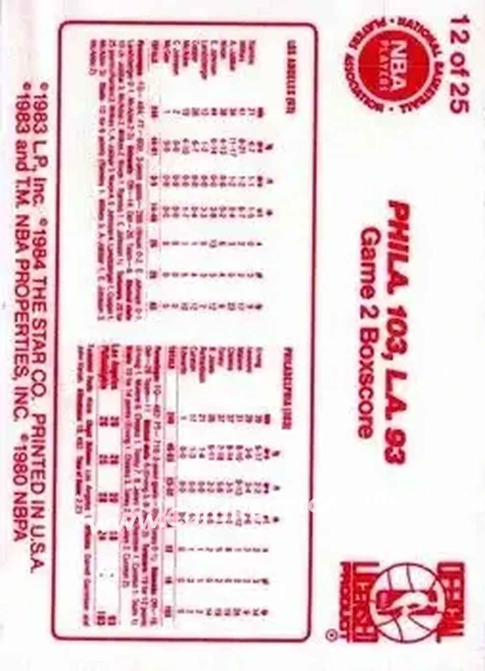 1983-84 Star Sixers Champs #12 - Card #12 - Philadelphia 76ers - Back