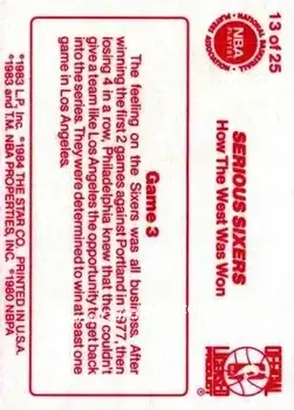 1983-84 Star Sixers Champs #13 - Card #13 - Philadelphia 76ers - Back