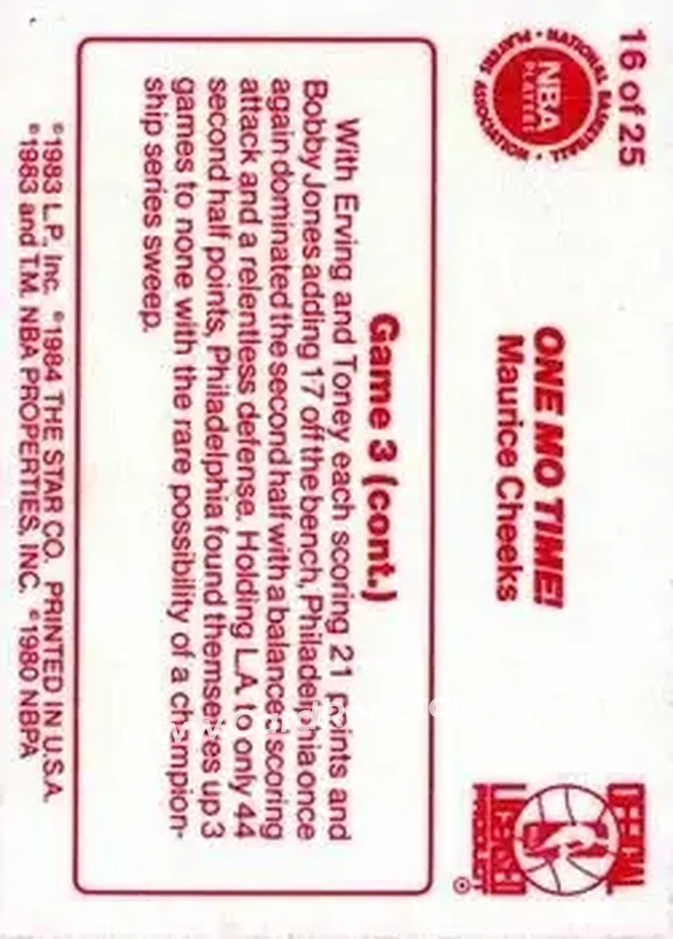 1983-84 Star Sixers Champs #16 - Maurice Cheeks - Philadelphia 76ers - Back