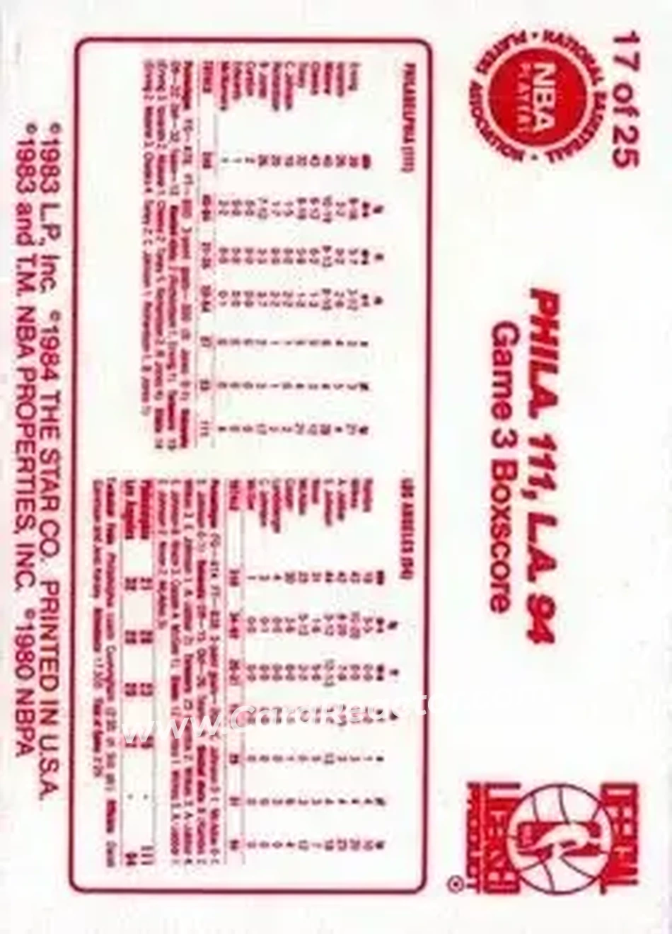 1983-84 Star Sixers Champs #17 - Card #17 - Philadelphia 76ers - Back