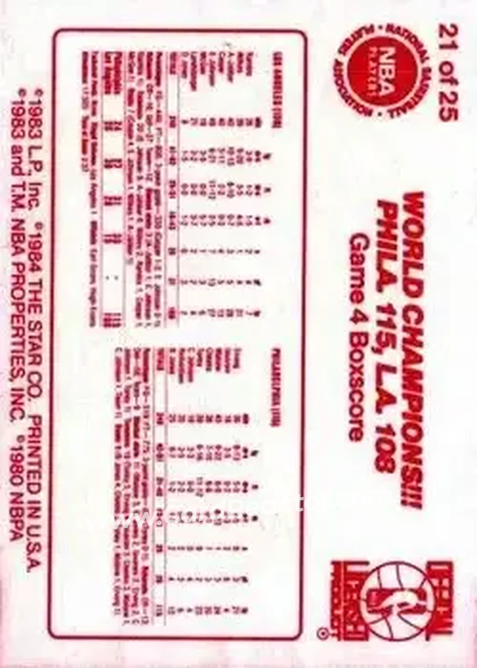 1983-84 Star Sixers Champs #21 - Card #21 - Philadelphia 76ers - Back