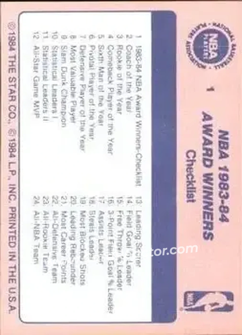 1984 Star Awards Banquet #1 - Card #1 - Back 1984 Star Awards Banquet #1 - Card #1 - Back