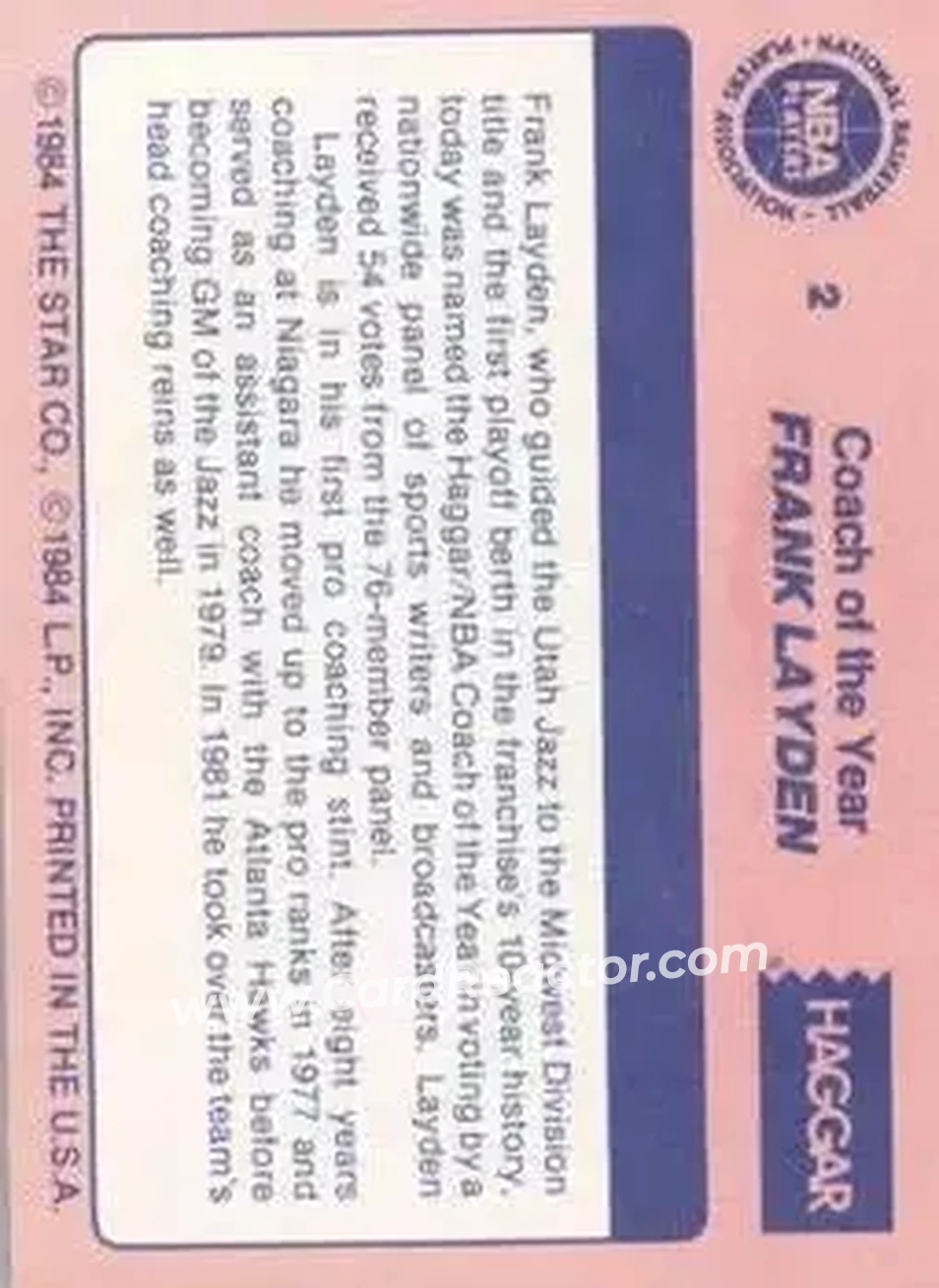 1984 Star Awards Banquet #2 - Frank Layden - Utah Jazz - Back