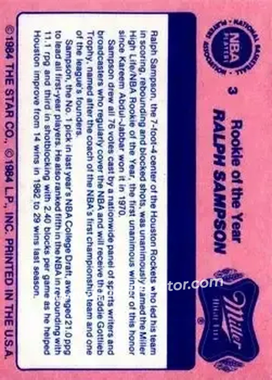 1984 Star Awards Banquet #3 - Ralph Sampson - Houston Rockets - Back