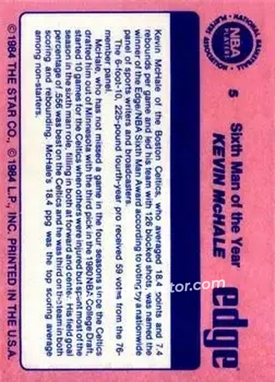 1984 Star Awards Banquet #5 - Kevin McHale - Boston Celtics - Back