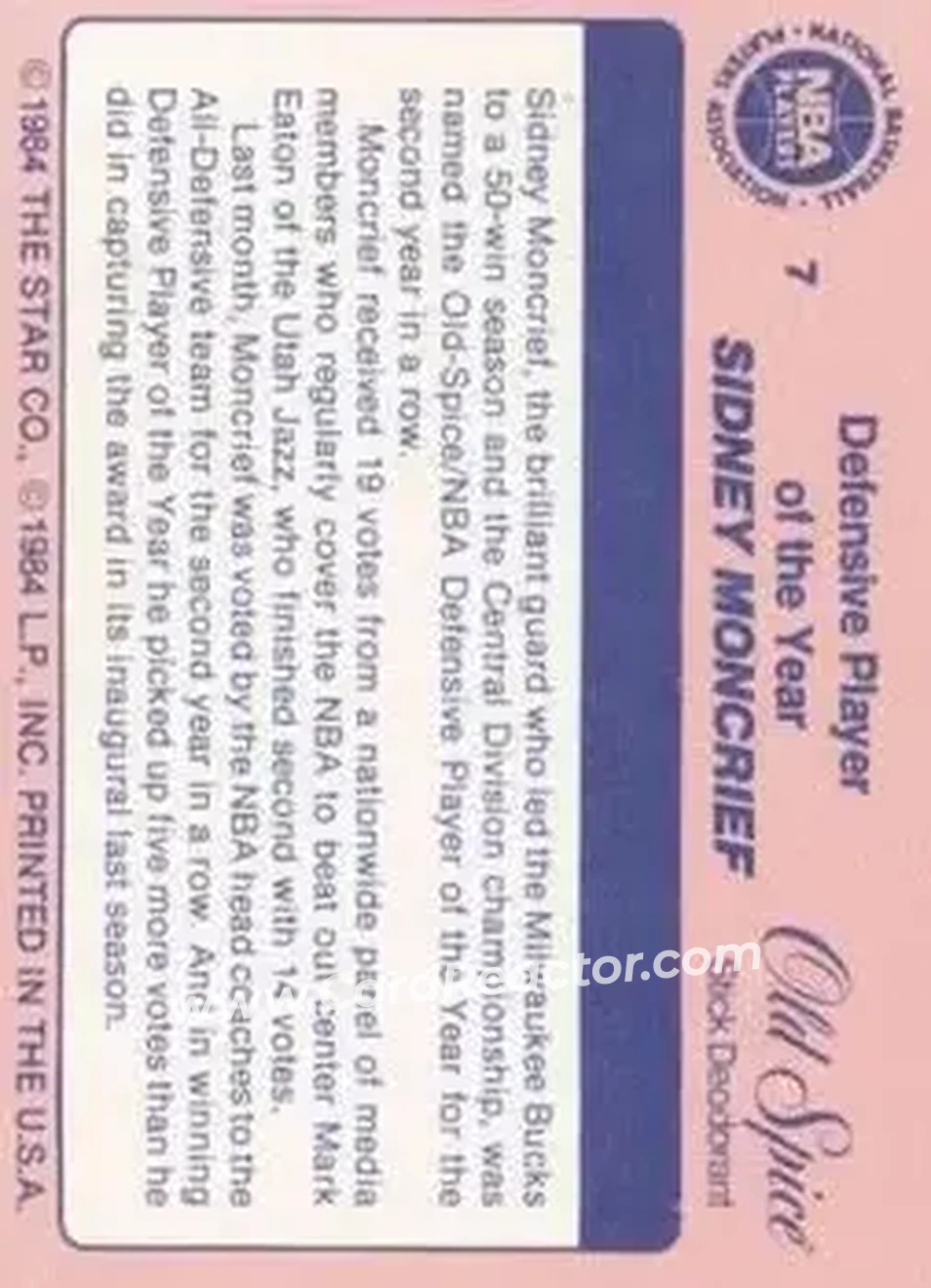 1984 Star Awards Banquet #7 - Sidney Moncrief - Milwaukee Bucks - Back 1984 Star Awards Banquet #7 - Sidney Moncrief - Milwaukee Bucks - Back