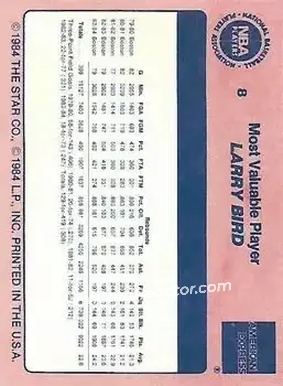 1984 Star Awards Banquet #8 - Larry Bird - Boston Celtics - Back