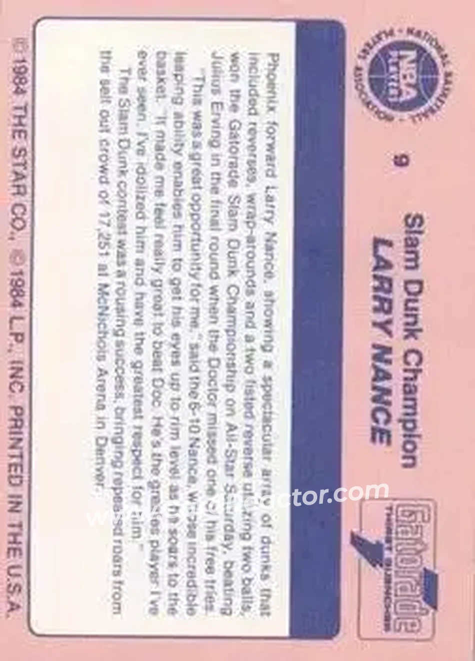 1984 Star Awards Banquet #9 - Larry Nance - Phoenix Suns - Back 1984 Star Awards Banquet #9 - Larry Nance - Phoenix Suns - Back