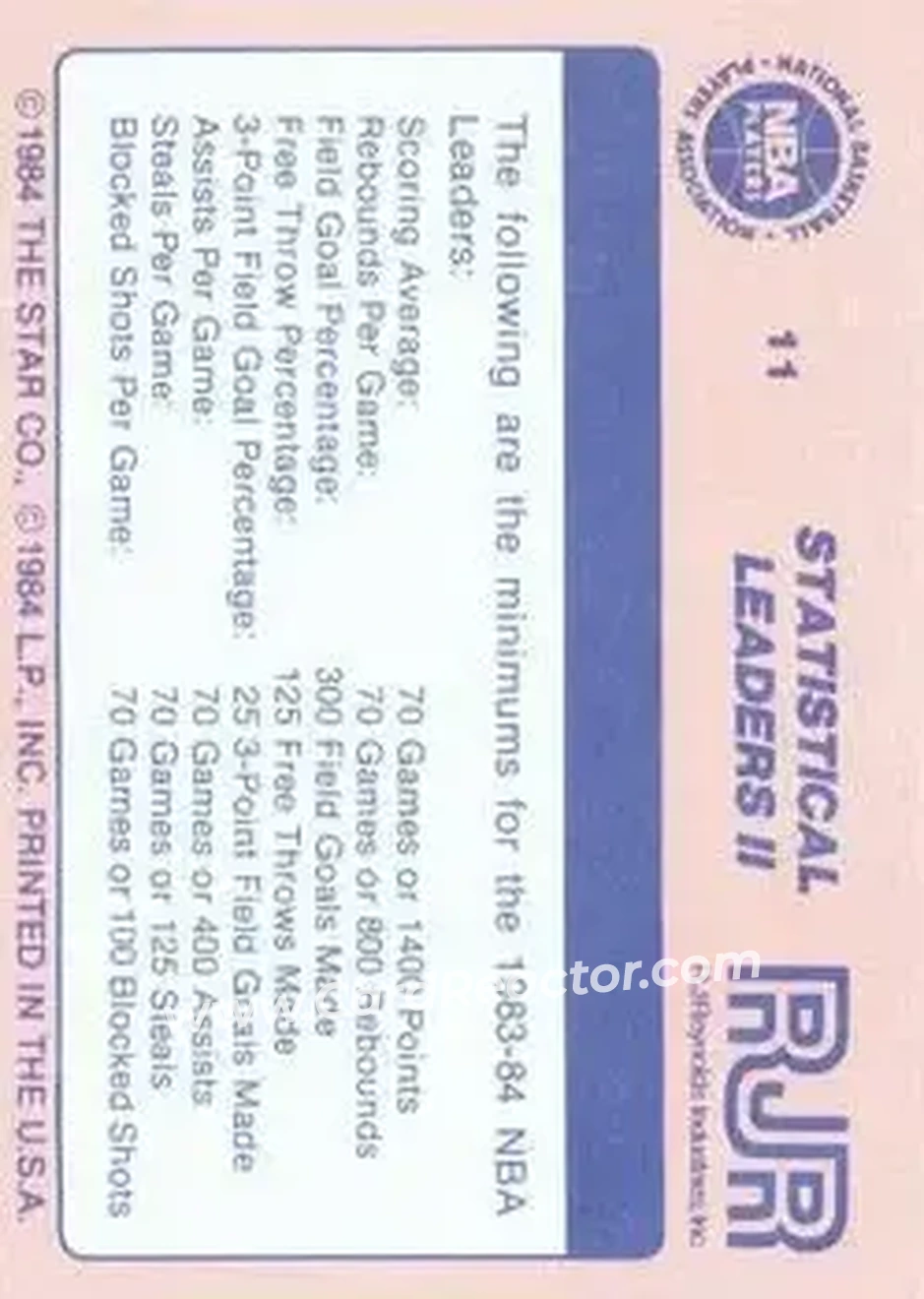 1984 Star Awards Banquet #11 - Card #11 - Back