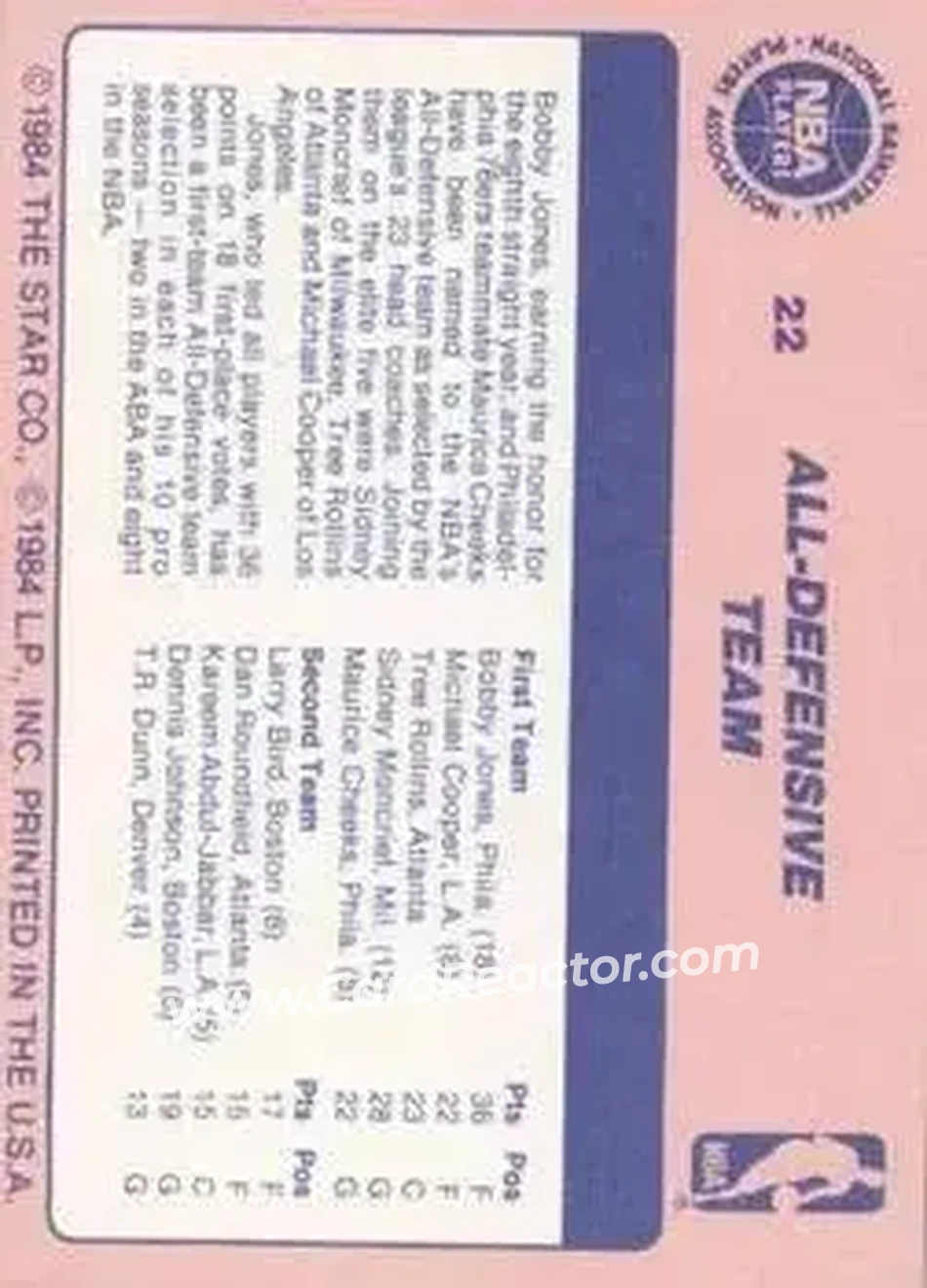 1984 Star Awards Banquet #22 - Card #22 - Back