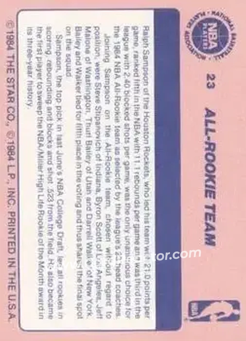 1984 Star Awards Banquet #23 - Card #23 - Back