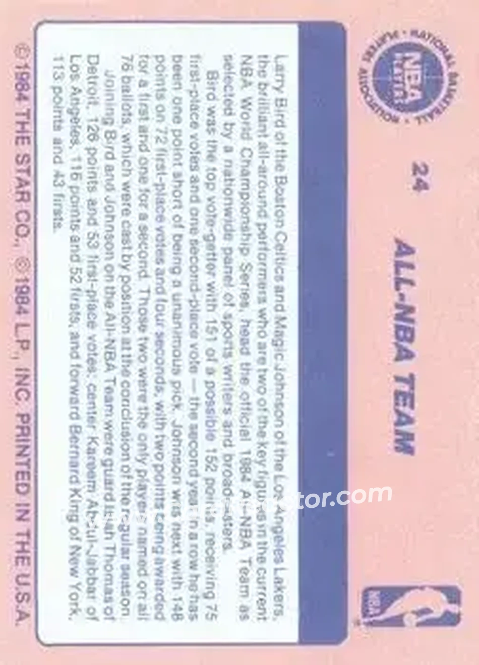 1984 Star Awards Banquet #24 - Card #24 - Back