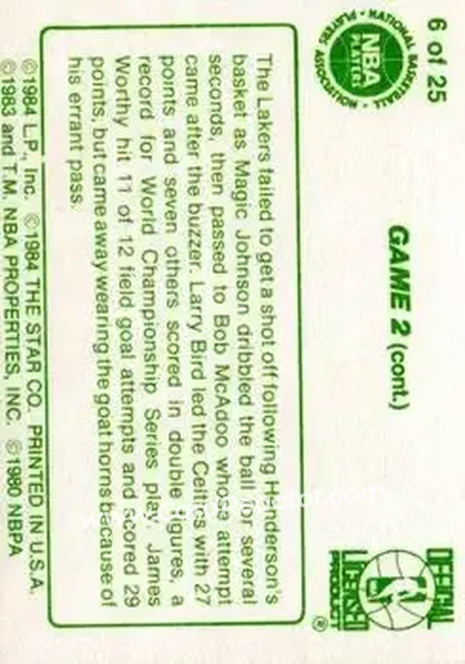 1984 Star Celtics Champs #6 - Card #6 - Boston Celtics - Back
