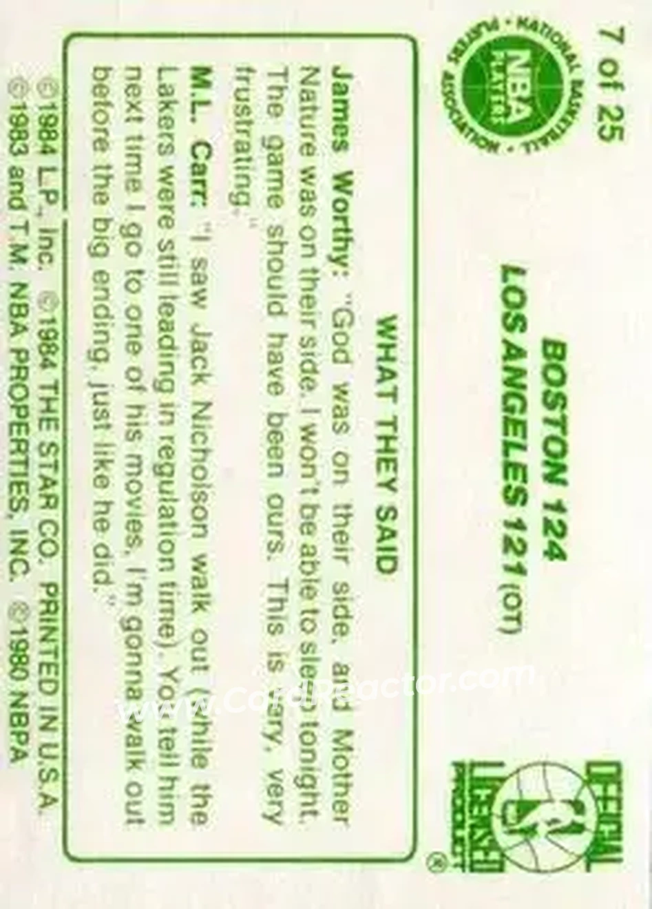 1984 Star Celtics Champs #7 - Card #7 - Boston Celtics - Back