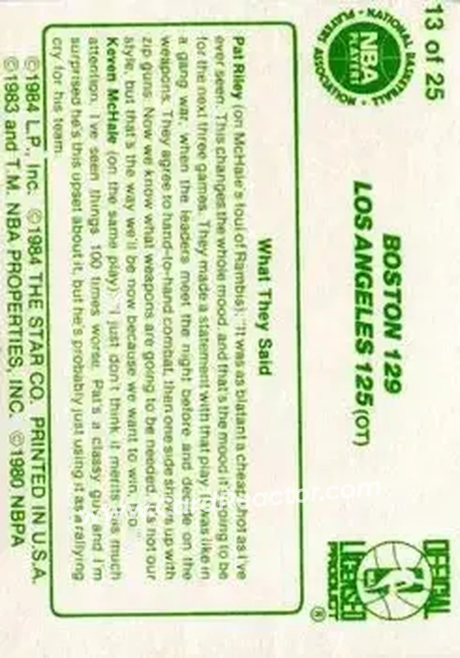 1984 Star Celtics Champs #13 - Card #13 - Boston Celtics - Back