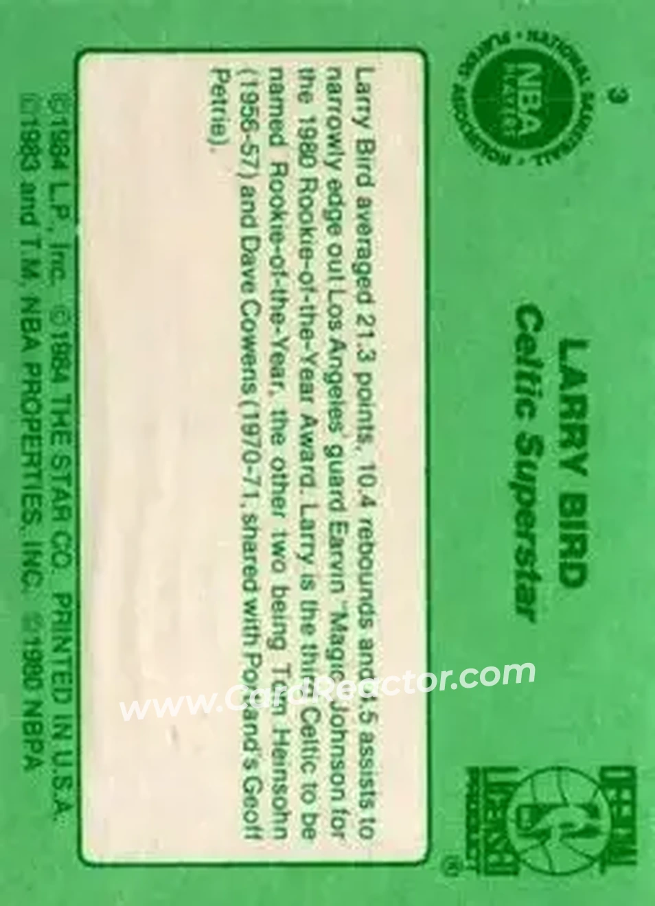 1984 Star Larry Bird #3 - Larry Bird - Boston Celtics - Back