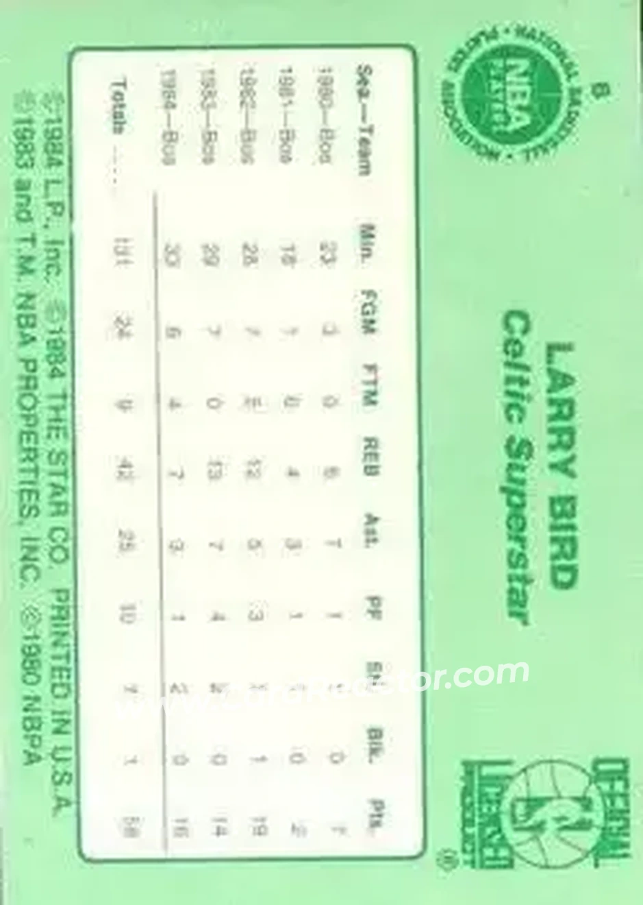 1984 Star Larry Bird #6 - Larry Bird - Boston Celtics - Back