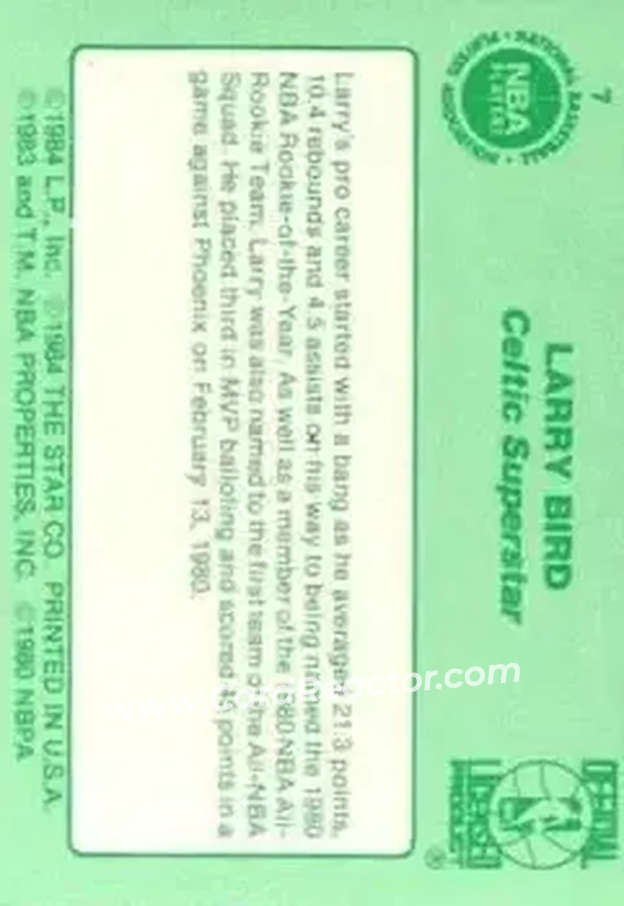 1984 Star Larry Bird #7 - Larry Bird - Boston Celtics - Back 1984 Star Larry Bird #7 - Larry Bird - Boston Celtics - Back