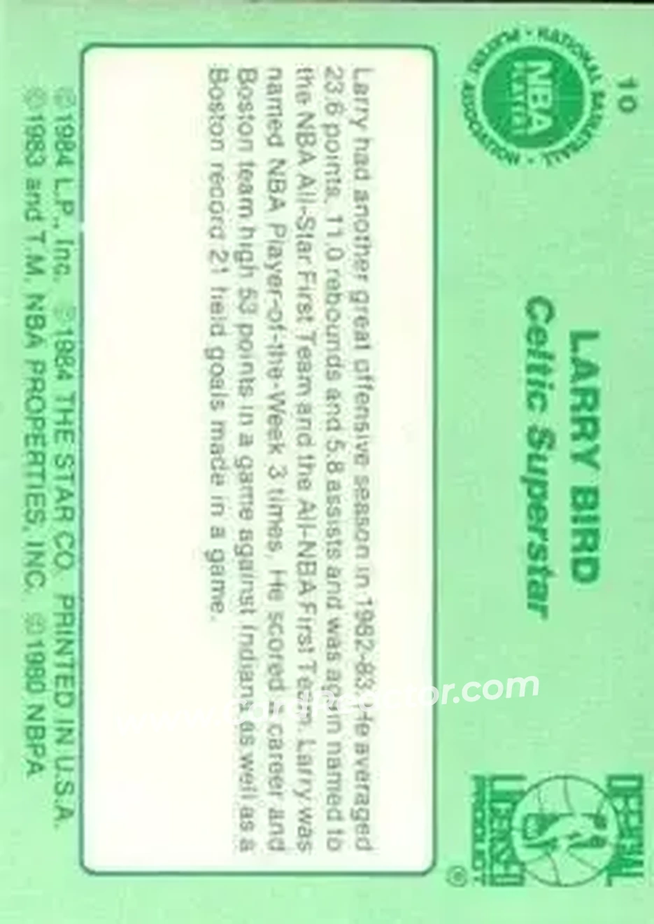 1984 Star Larry Bird #10 - Larry Bird - Boston Celtics - Back