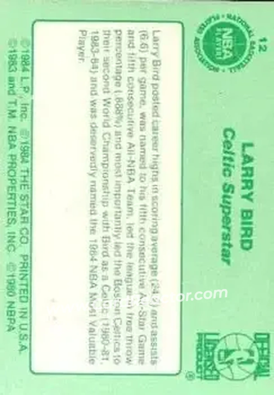1984 Star Larry Bird #12 - Larry Bird - Boston Celtics - Back 1984 Star Larry Bird #12 - Larry Bird - Boston Celtics - Back