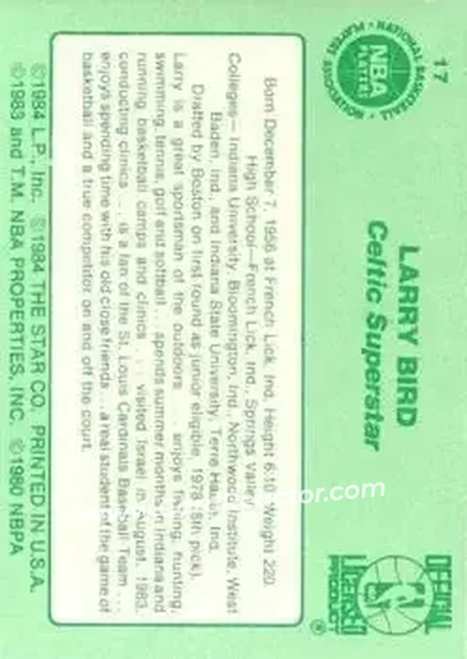 1984 Star Larry Bird #17 - Larry Bird - Boston Celtics - Back