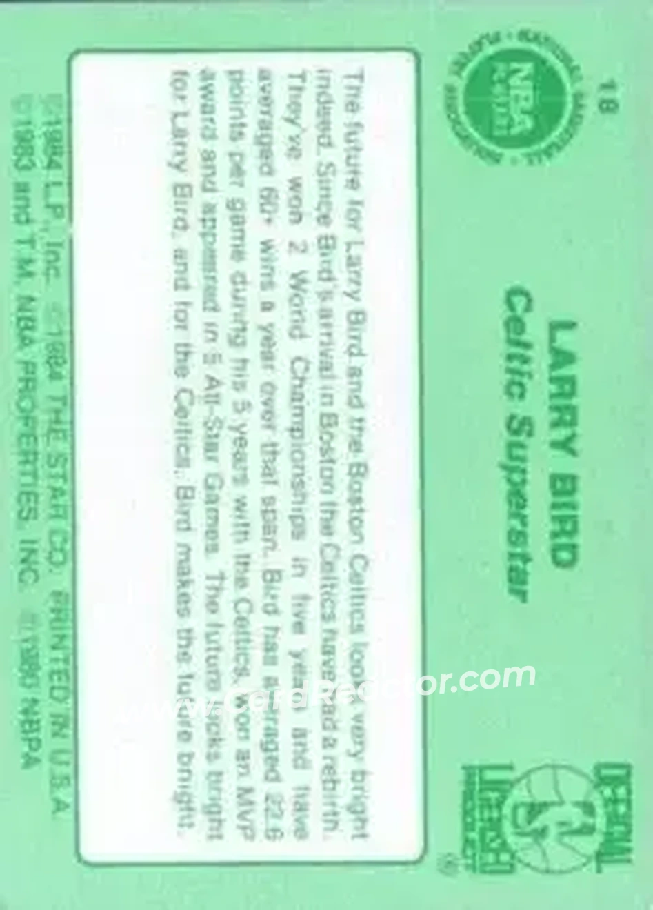 1984 Star Larry Bird #18 - Card #18 - Back