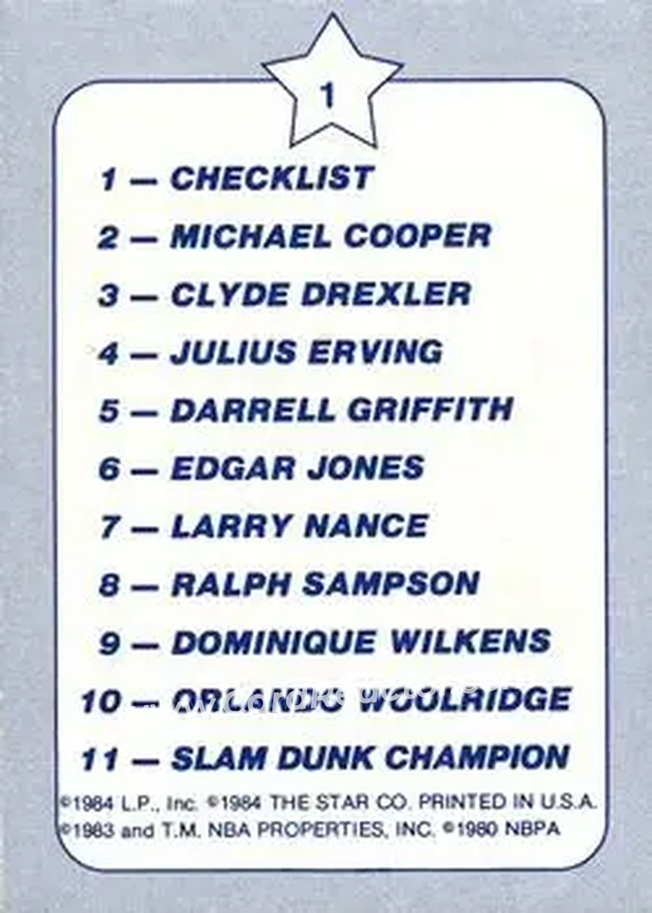 1984 Star Slam Dunk Championship #1 - Card #1 - Back