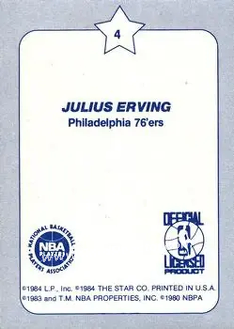 1984 Star Slam Dunk Championship #4 - Julius Erving - Philadelphia 76ers - Back 1984 Star Slam Dunk Championship #4 - Julius Erving - Philadelphia 76ers - Back
