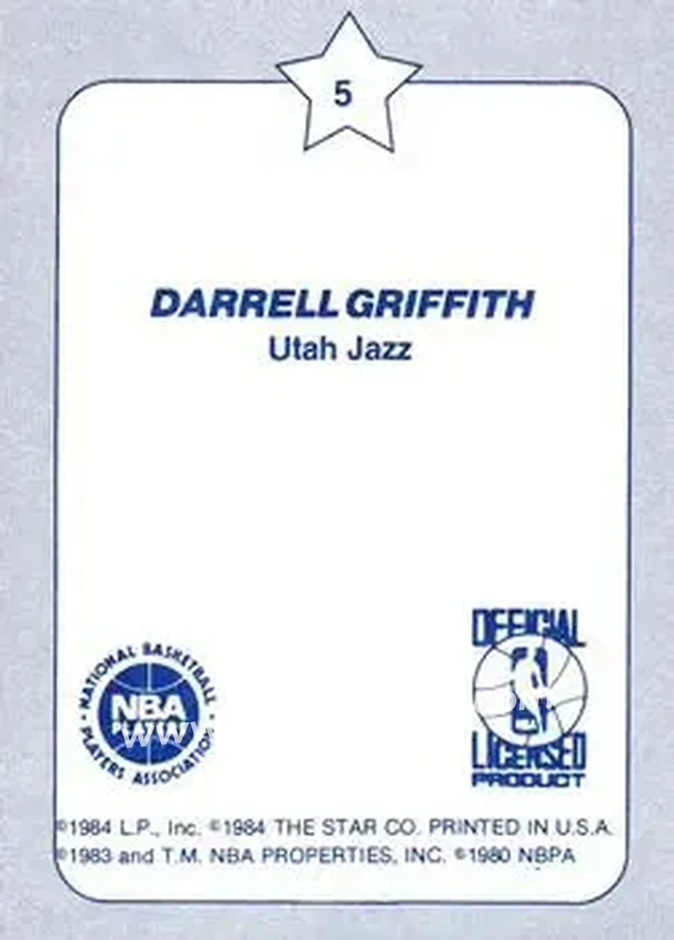 1984 Star Slam Dunk Championship #5 - Darrell Griffith - Utah Jazz - Back