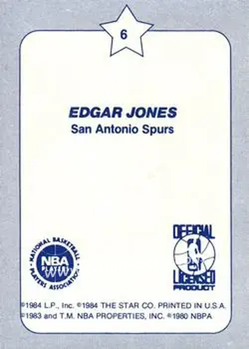 1984 Star Slam Dunk Championship #6 - Edgar Jones - San Antonio Spurs - Back