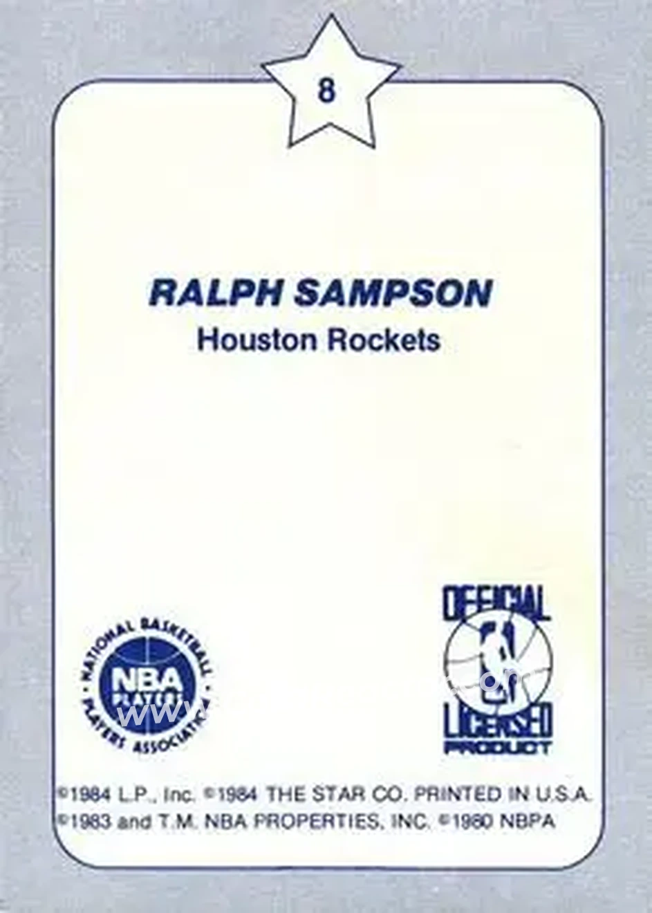 1984 Star Slam Dunk Championship #8 - Ralph Sampson - Houston Rockets - Back