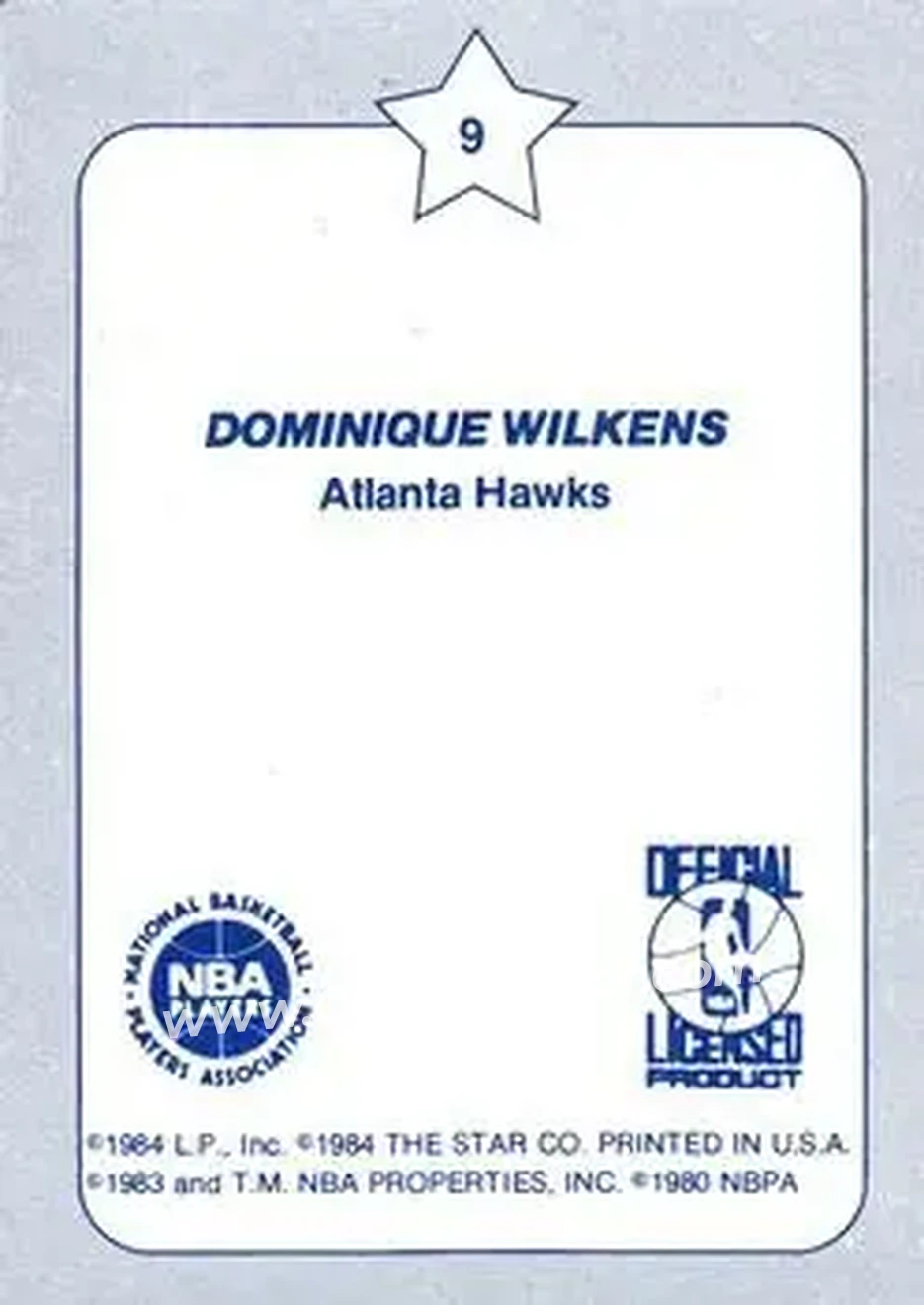 1984 Star Slam Dunk Championship #9 - Dominique Wilkins - Atlanta Hawks - Back