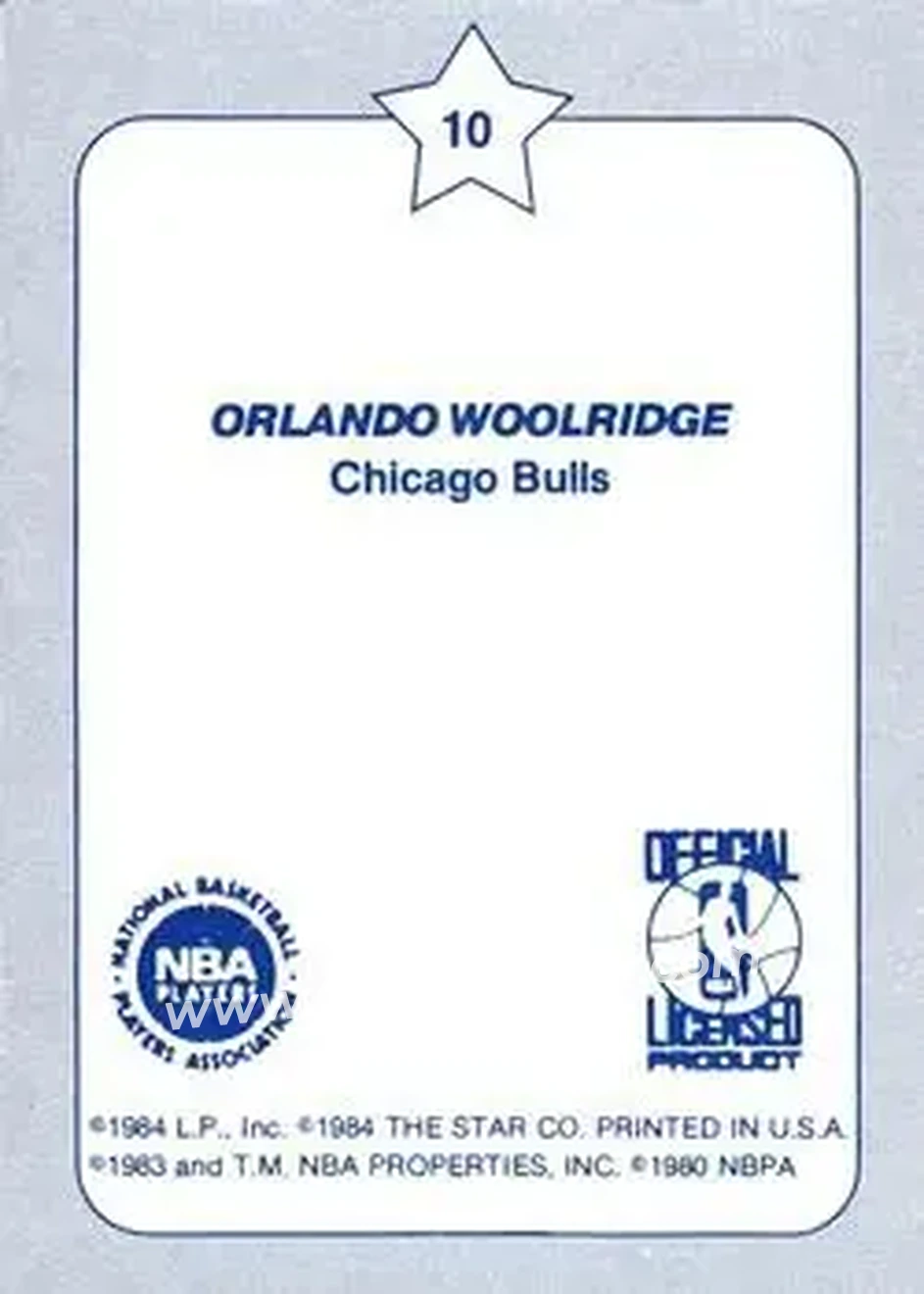 1984 Star Slam Dunk Championship #10 - Orlando Woolridge - Chicago Bulls - Back