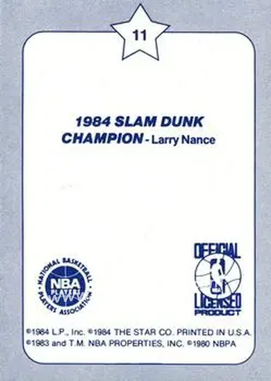 1984 Star Slam Dunk Championship #11 - Larry Nance - Phoenix Suns - Back