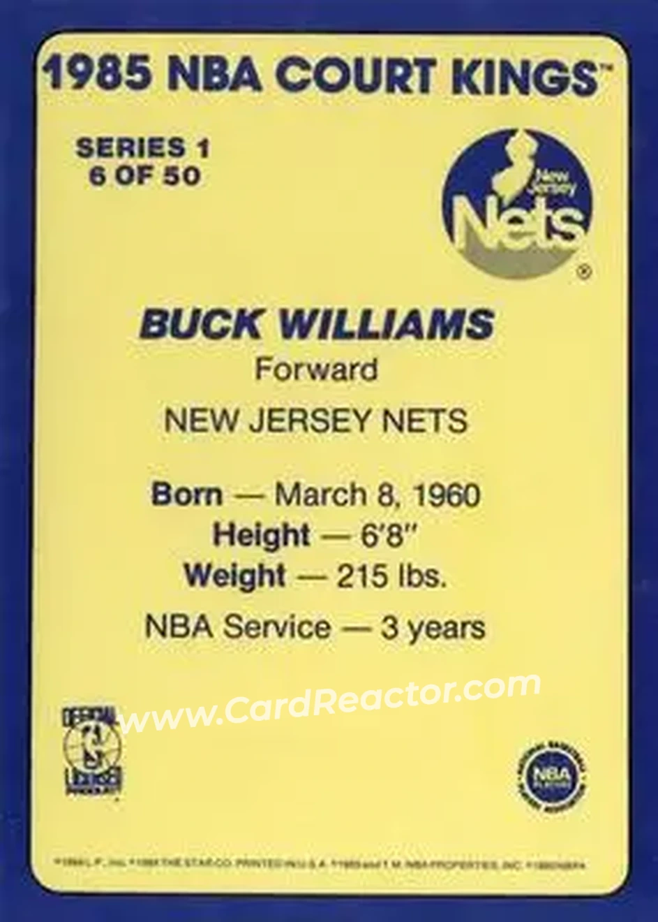 1984-85 Star Court Kings #6 - Buck Williams - New Jersey Nets - Back 1984-85 Star Court Kings #6 - Buck Williams - New Jersey Nets - Back