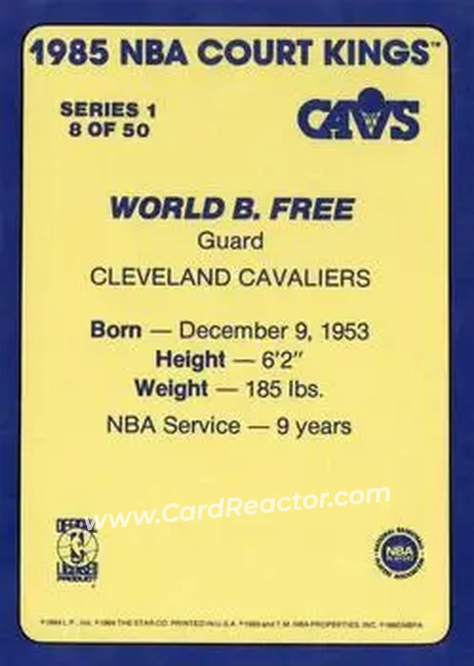1984-85 Star Court Kings #8 - World B. Free - Cleveland Cavaliers - Back