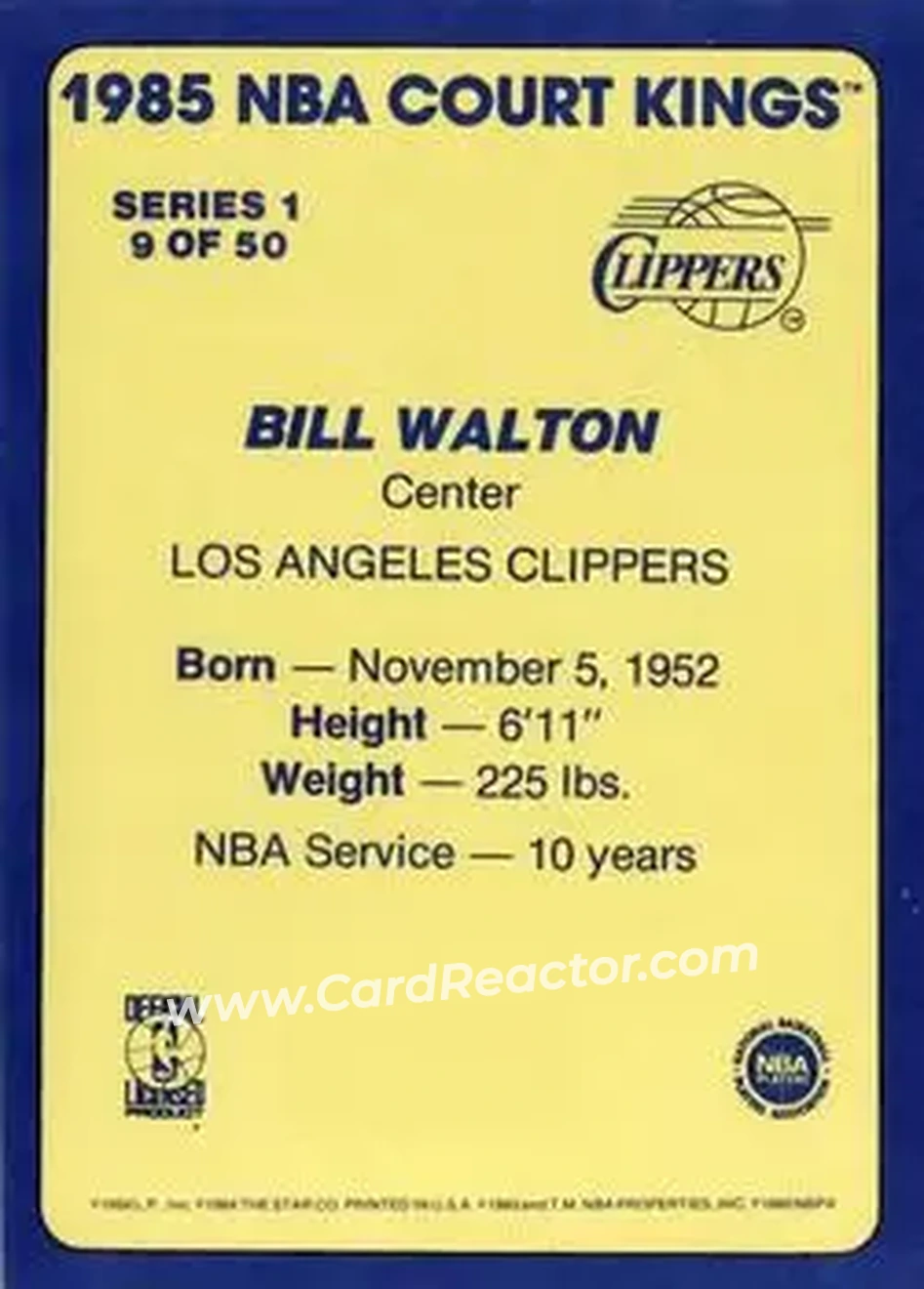 1984-85 Star Court Kings #9 - Bill Walton - Los Angeles Clippers - Back 1984-85 Star Court Kings #9 - Bill Walton - Los Angeles Clippers - Back