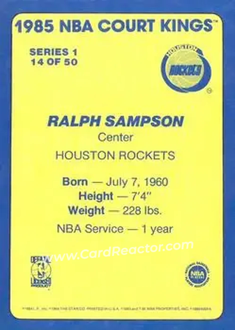 1984-85 Star Court Kings #14 - Ralph Sampson - Houston Rockets - Back 1984-85 Star Court Kings #14 - Ralph Sampson - Houston Rockets - Back
