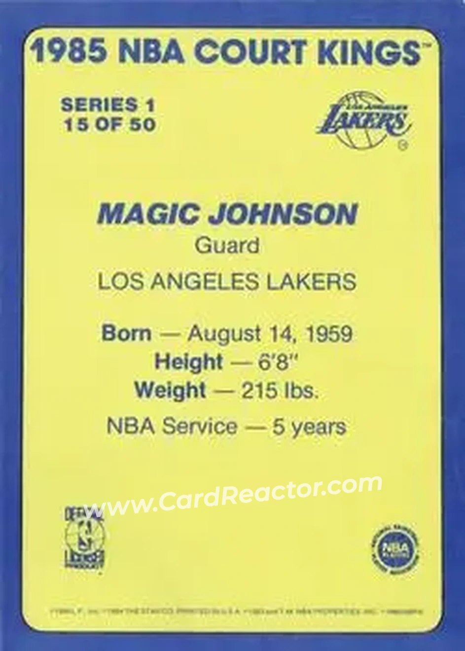 1984-85 Star Court Kings #15 - Magic Johnson - Los Angeles Lakers - Back 1984-85 Star Court Kings #15 - Magic Johnson - Los Angeles Lakers - Back