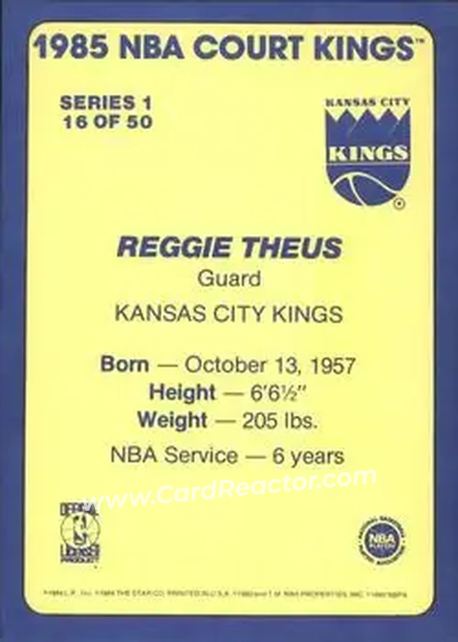 1984-85 Star Court Kings #16 - Reggie Theus - Sacramento Kings - Back