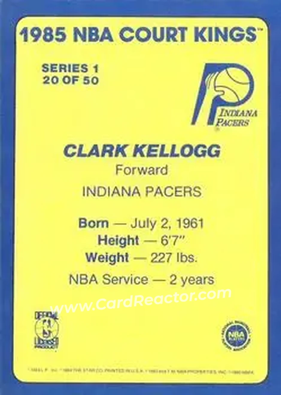1984-85 Star Court Kings #20 - Clark Kellogg - Indiana Pacers - Back 1984-85 Star Court Kings #20 - Clark Kellogg - Indiana Pacers - Back