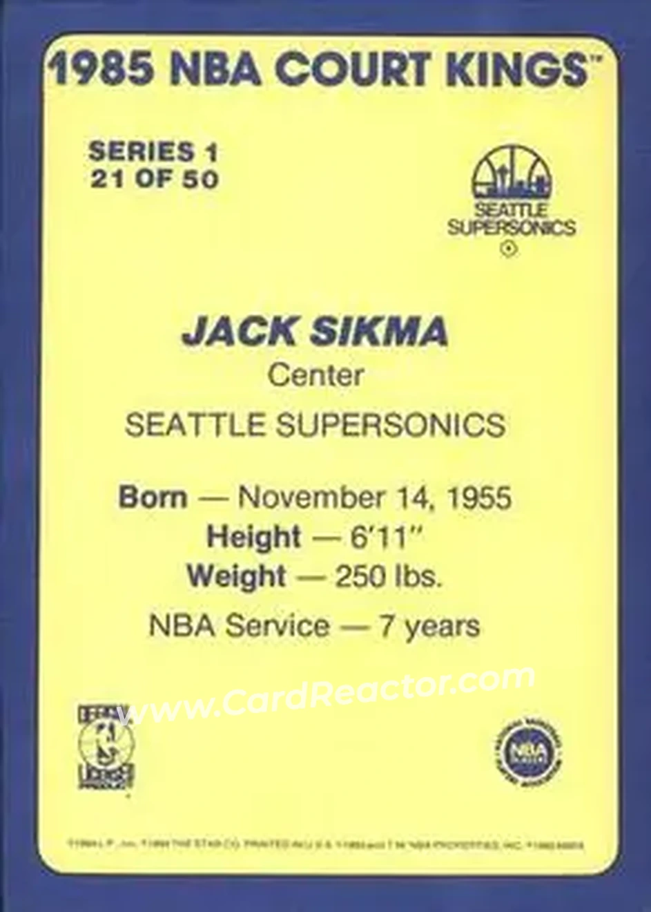 1984-85 Star Court Kings #21 - Jack Sikma - Seattle SuperSonics - Back