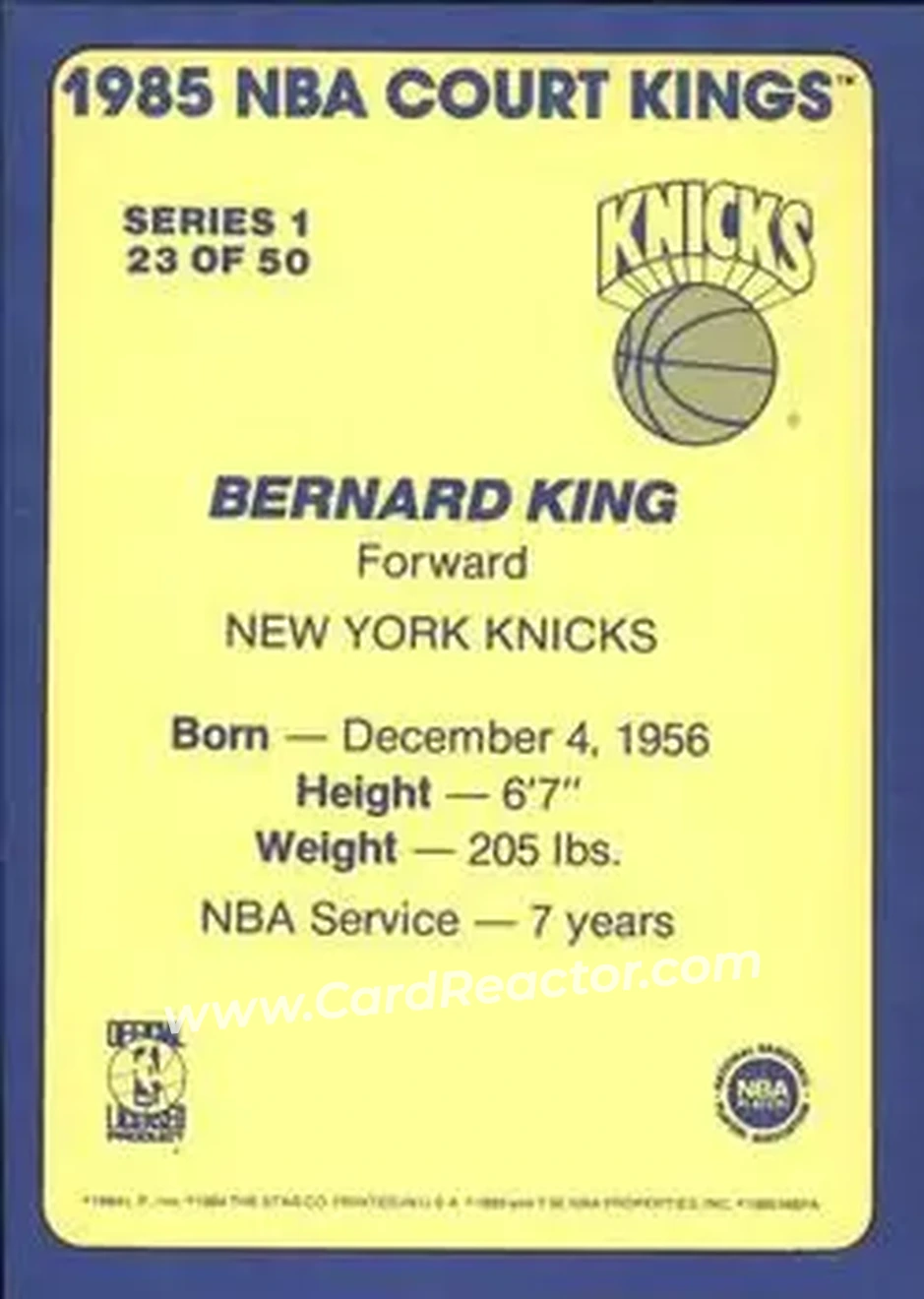1984-85 Star Court Kings #23 - Bernard King - New York Knicks - Back 1984-85 Star Court Kings #23 - Bernard King - New York Knicks - Back