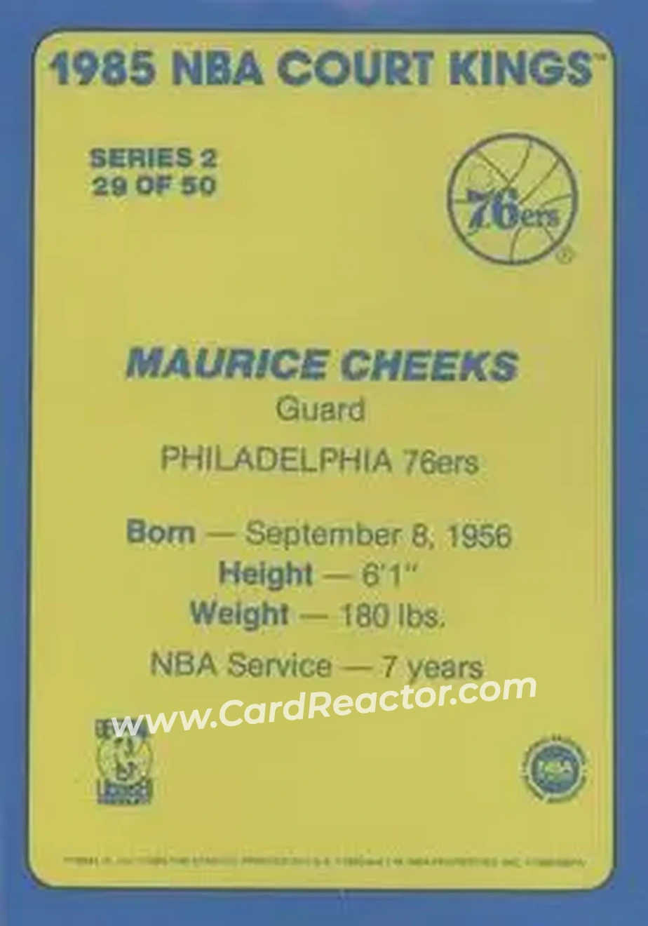 1984-85 Star Court Kings #29 - Maurice Cheeks - Philadelphia 76ers - Back 1984-85 Star Court Kings #29 - Maurice Cheeks - Philadelphia 76ers - Back