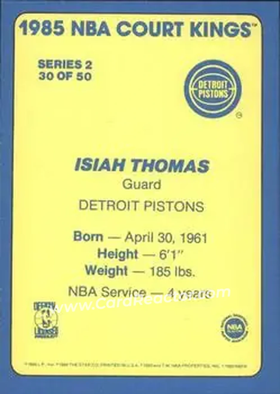 1984-85 Star Court Kings #30 - Isiah Thomas - Detroit Pistons - Back