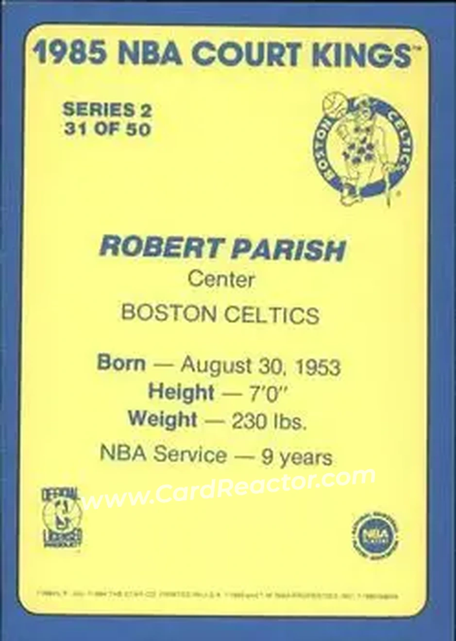 1984-85 Star Court Kings #31 - Robert Parish - Boston Celtics - Back 1984-85 Star Court Kings #31 - Robert Parish - Boston Celtics - Back